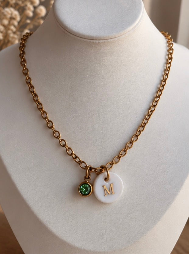 Mother-of-Pearl Birthstone Initial Necklace