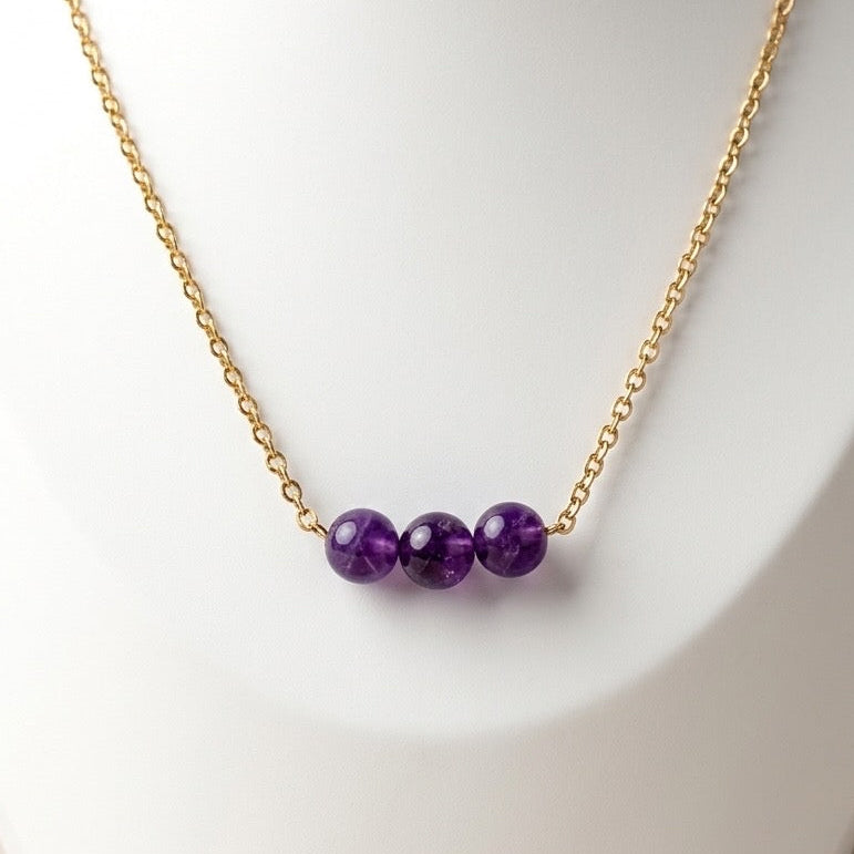 Natural Stone Necklace – Amethyst Trio