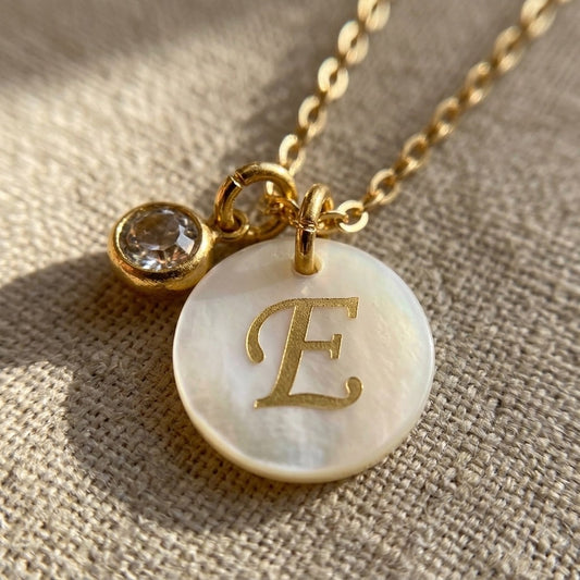Mother-of-Pearl Birthstone Initial Necklace