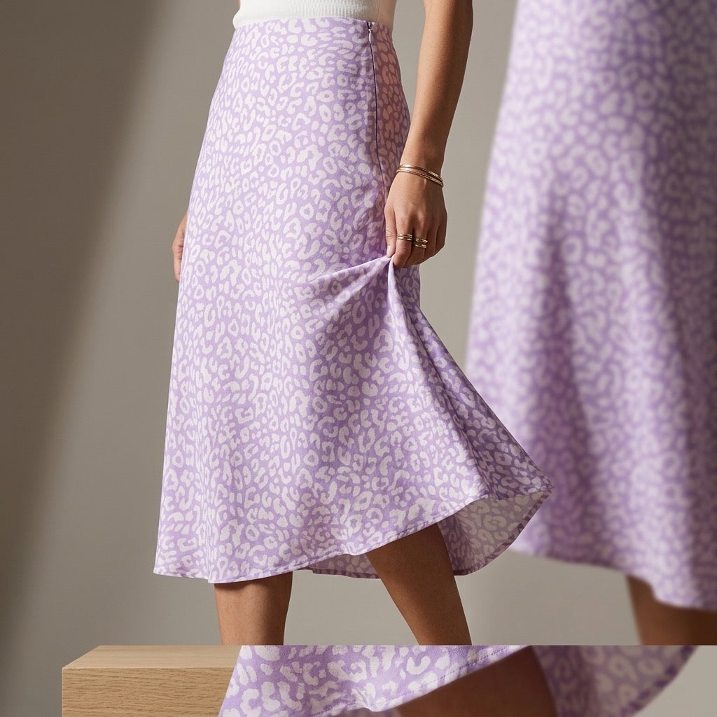 Lavender Leopard Midi Skirt