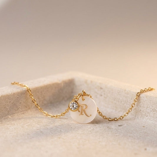 Mother-of-Pearl Birthstone Initial Necklace