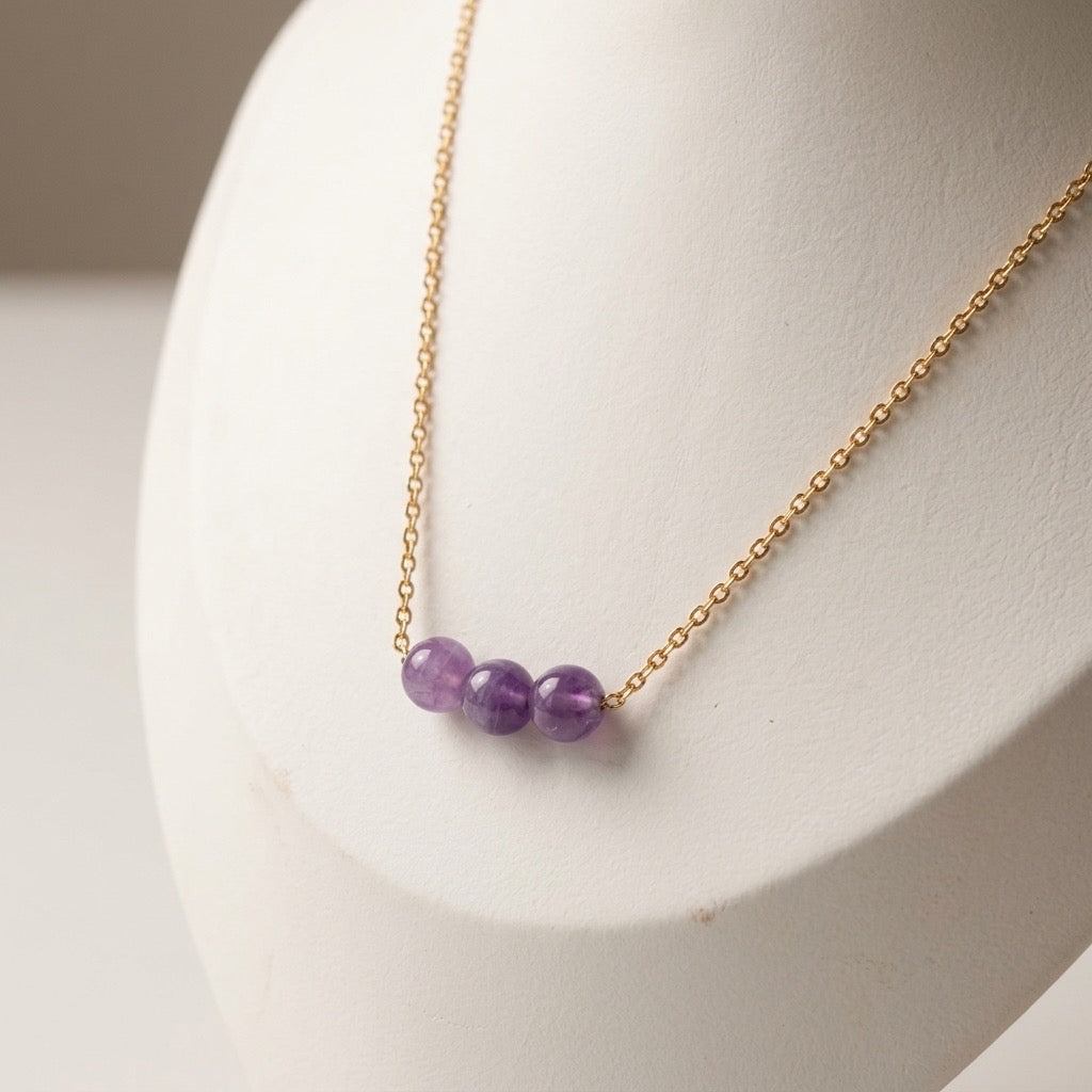 Natural Stone Necklace – Amethyst Trio