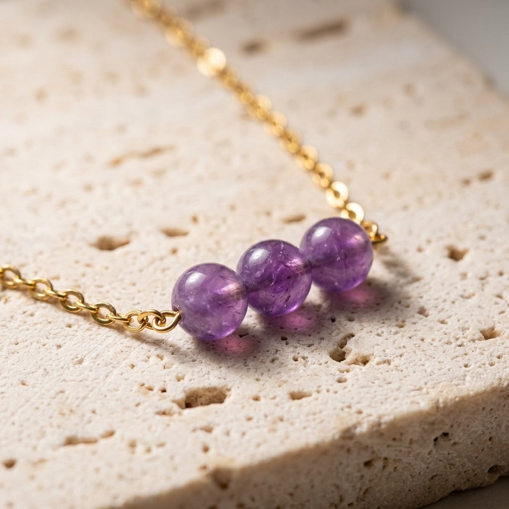 Natural Stone Necklace – Amethyst Trio
